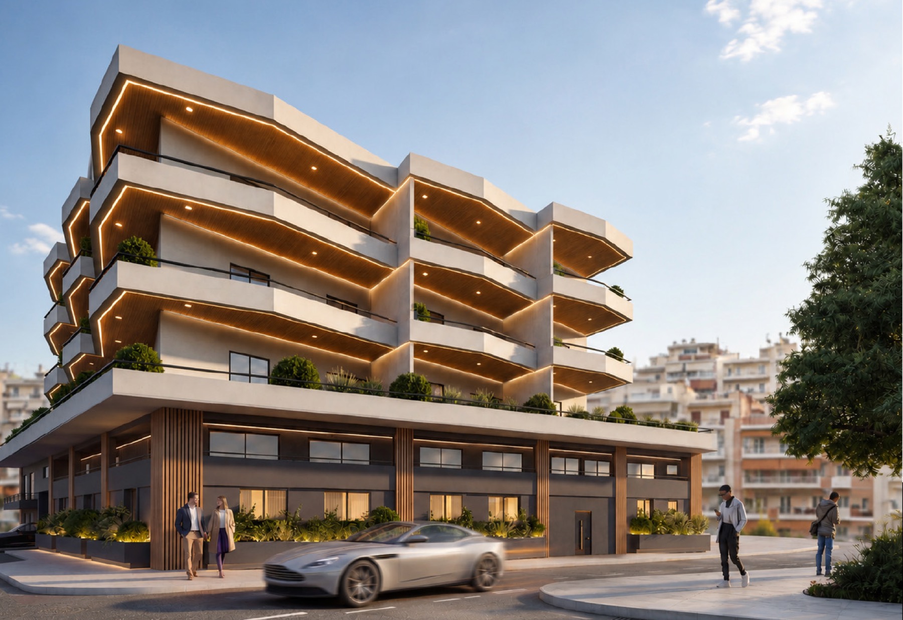 Atina'da peyzajlı teraslara sahip modern yeni inşa konut projesi